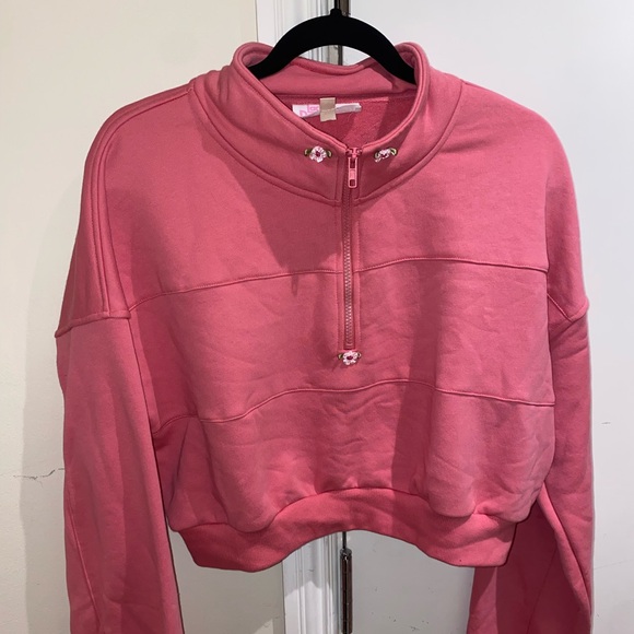 Cropped pink sweater with rose detailing. Lady dandelion size L - Picture 1 of 4